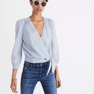 Madewell Wrap Top in Indigo Stripe